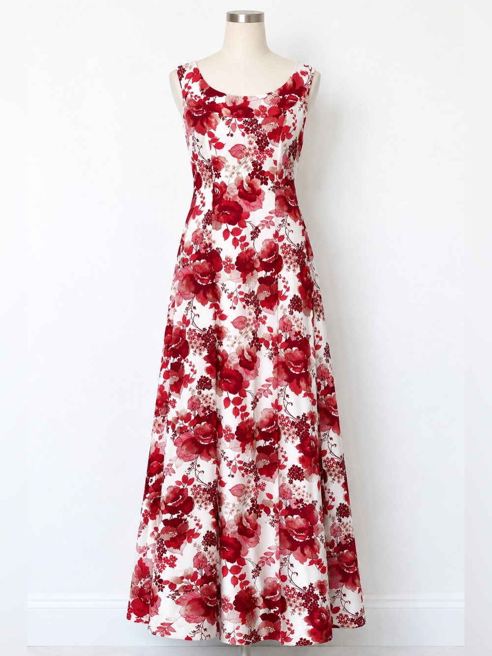 Vintage Hawaii Nei Honolulu Red White Floral A Line Maxi Dress S